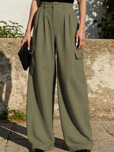 Fashion solid color loose high waist pants